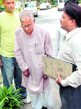 Newly nominated Rajya Sabha member George Fernandes outside Parliament House in New Delhi on Thursday.