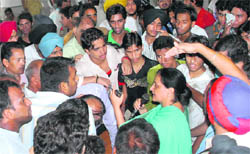 Registrar of Punjab Technical University Sarojini Gautam Sharda tries to pacify the candidates who had come for counselling at Jalandhar-Kapurthala campus on Thursday