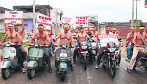 Kashmiri Pandits hold a demonstration in support of their demands in Jammu.
