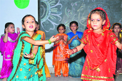 A cultural programme being presented by students of Sri Guru Harkrishan Public School on the occasion of Green Day in Doraha on Friday.