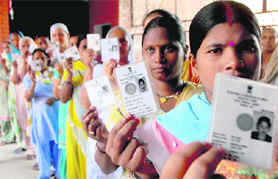 Voters wait for their turn at Butrela in Chandigarh on Saturday.