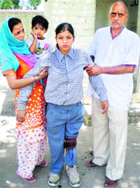 Asha Rani, a differently abled student of a private school, who fainted following punishment by a teacher in Kaithal on Saturday.