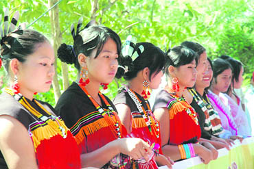 Manipuri tribal girls during the Mera Houchongba festival in Kangla Fort, Imphal
