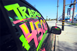 A Ford car dealer in Marina del Rey, California, offers the "Cash for Clunkers" programme to customers on Saturday.