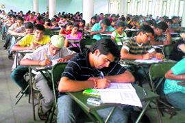 Students appear in a free test series targeting IIT-JEE 2010 during “Analysis 2010” at the Lala Lajpat Rai Bhawan in Chandigarh on Sunday.