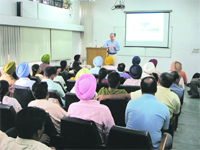 Dr James W Jones, professor at University of Florida, delivers a lecture at Punjab Agricultural University in Ludhiana. 