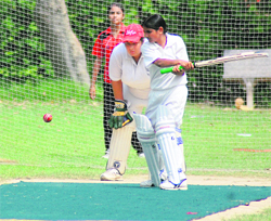 Trials for the district women team for the Punjab State Cricket Championship in progress on Sunday.