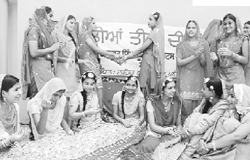 Girls perform during a dance competition ahead of Independence Day, organised by Mehak Cultural Forum, in Patiala on Sunday.