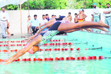 Girls participate in the 34th junior and 36th Senior Patiala District Swimming Championship in Patiala on Monday.
