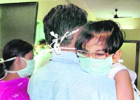 People arrive to get tested for swine flu at Badshah Khan Hospital in Faridabad