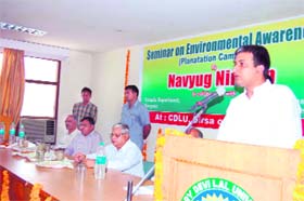 Kunal Bhadoo speaks at a seminar on environment in Sirsa