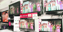 LCD television sets at a showroom in Dehradun.