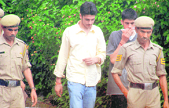 One of the four former students accused of murdering their junior Aman Kachroo being produced in the court at Dharamsala on Tuesday.