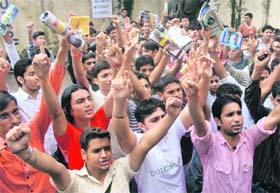 Science college students protest over the varsity issue in Jammu