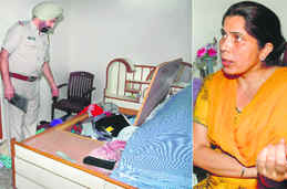 A policeman inspects the ransacked house in Sector 35 in Chandigarh on Thursday; and (right) Nirmal Kaur narrates the incident.