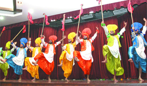 Folk dancers perfom bhangra during the Independence Day celebrations organised by the Indo-Russian Friendship Society at the Russian Cultural Centre in New Delhi on Thursday.