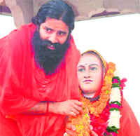 Swami Ramdev garlands a statue of Adi Shankaracharya in Haridwar on Thursday. 