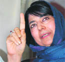 PDP president Mehbooba Mufti addresses mediapersons in Srinagar on Thursday. 
