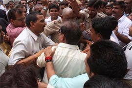 Lawyers clash with policemen after a car accident at New Colony in Gurgaon 