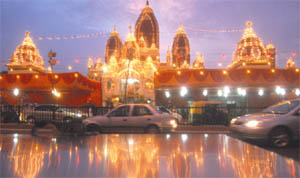 The illuminated Birla Mandir in New Delhi on the occasion of Janmashtami on Friday