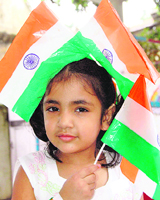 A little girl at Independence Day celebrations at her school in Dehradun.