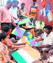 People buy kites in Chandigarh on Saturday.