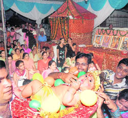 Janamashtmi celebrations at Sanatan Dharam mandir in Sector 45-C, Chandigarh, on Friday.