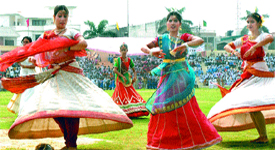 Students perform during the Independence Day function at Guru Gobind Singh Stadium in Jalandhar on Saturday.