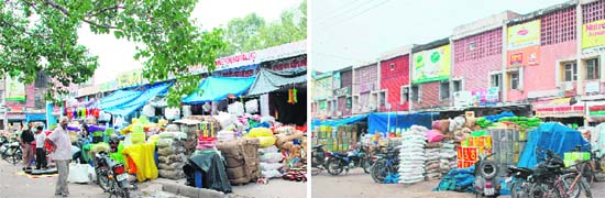 Encroachments carried out by traders outside shops at the grain market, Sector 26, Chandigarh