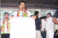 Power and Public Health Minister Randeep Singh Surjewala speaks at a meeting in which INSO activists joined the Congress in Kaithal on Sunday.