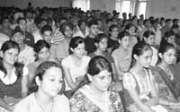 Students of Indo-Global Colleges, Abhipur, attend an orientation programme near Mohali