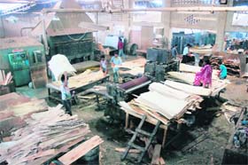 Work in progress at a plywood factory in Yamunanagar