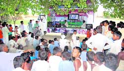 A publicity van of the Haryana Vikas Yatra in a Fatehabad village. 