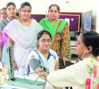 A medical check-up camp held at Master Tara Singh Memorial College in Ludhiana on Monday.