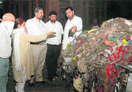 Mayor Kamlesh along with councillors during a visit to the garbage processing plant at Dadu Majra, Chandigarh, on Tuesday.