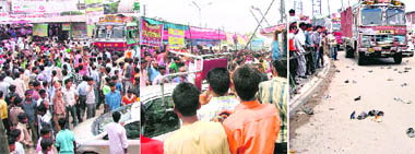 Workers of Industrial units block traffic on the Basti Jodhewal chowk; workers throw chairs at passersby at Basti Jodhewal; (and) footwear of protesters strewn on road after they were lathicharged by the police on Tuesday