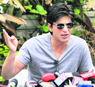 Shah Rukh Khan addressing mediapersons in Mumbai.
