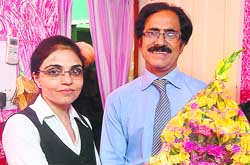 Peace ambassador from Pakistan and counsel for Sarbjeet, Awais Sheikh, being greeted during a press conference in Chandigarh