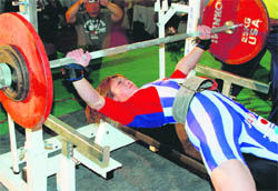 A player in action during the Asian Men and Women Bench Press Championship-2009 in Chandigarh.