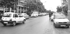 Cars parked outside the Deputy Commissioners office in Mohali on Wednesday. 