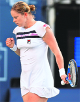 Kim Clijsters reacts after winning a point against Elena Baltacha during their second round match at the Rogers Cup in Toronto on Tuesday. 
