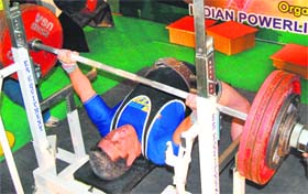 A player in action during the Asian Bench Press Championship in Chandigarh