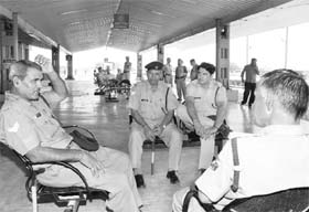 Railway Protection Force officials guard the railway station in Mohali