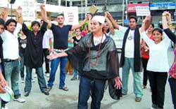 Youths spread message of water conservation through a nukkar natak at Nehru Complex in Amritsar 