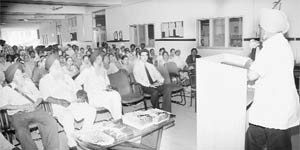 MC Commissioner Manjit Singh Narang addresses a gathering on the occasion of vanamahotsava at Patiala on Friday. 