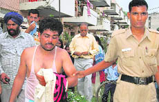 The accused, Nadim, who was thrashed by residents after being caught stealing at a Sector 32 house, Chandigarh, on Friday.