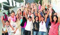 After the SFI victory in SCA elections, supporters of the party celebrating with winning candidates at Rajkiya Kanya Mahavidyalaya, Shimla, on Friday.