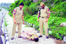 An unidentified body which was found at a roadside in Jammu.