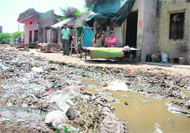 Stagnant water and garbage lying in the open at Budhanpur village, Panchkula.