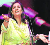 Tina Sani, a ghazal singer from Pakistan, performs at Tagore Theatre, Sector 18, in Chandigarh.